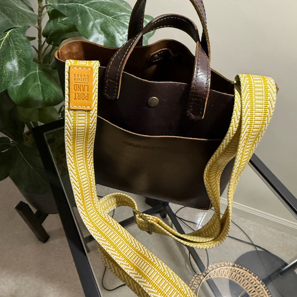 Portland Leather Dark Brown Crossbody Bag with Mustard Yellow Strap